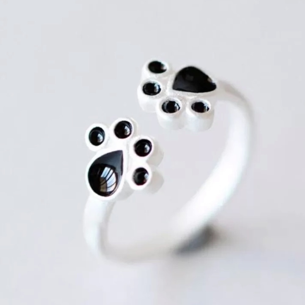 🐾 S 925 Trendy Pet Dog Cat Print Silver Ring 🐾 - Picture 1 of 4